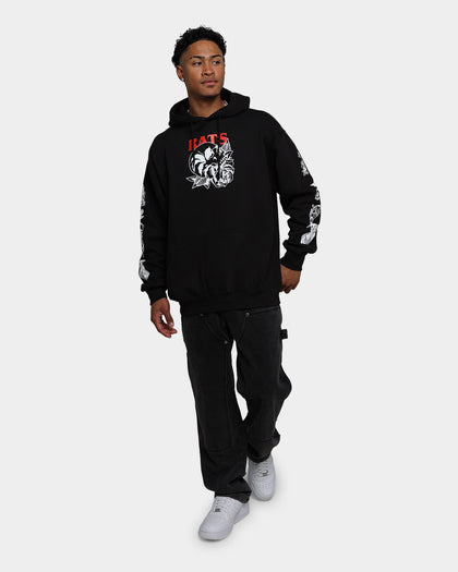 Rats Get Fat Skull Rose Hoodie Black