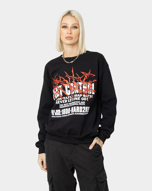 Rats Get Fat Pest Control Crewneck Black