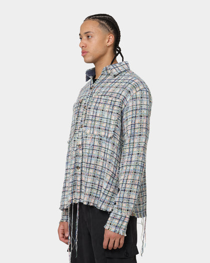 MNML Raw Edge Flannel Shirt Blue/White