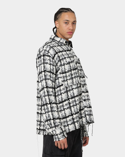 MNML Raw Edge Flannel Shirt Grey/White