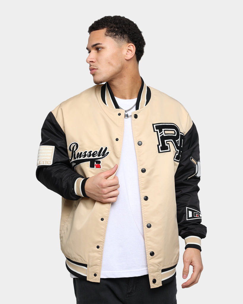 Russell Athletic Satin Varsity Badge Jacket Stone | Culture Kings