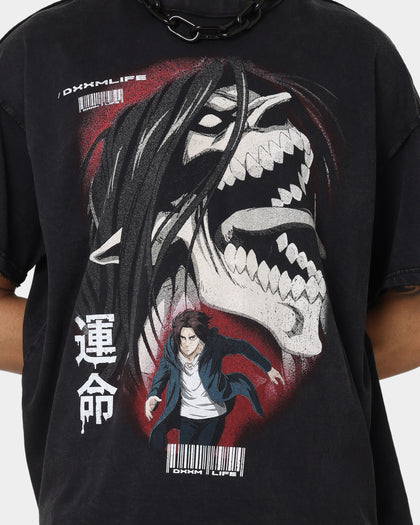 DXXMLIFE X Attack On Titan Eren DXXM Vintage T-Shirt Aged Black