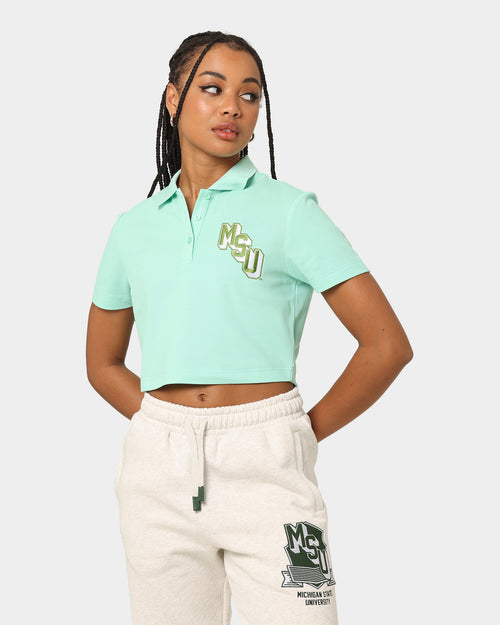 National Collegiate Athletic Association Michigan State University Spartans Women's W Letter Patch Crop Polo Lichen