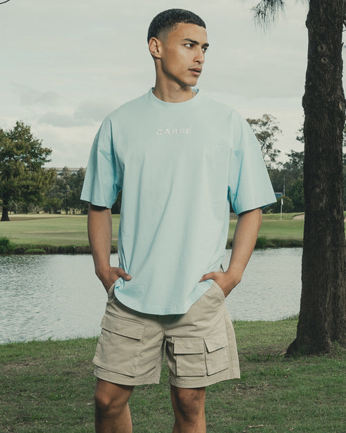Carré Grid Iron Oversized T-Shirt Light Blue
