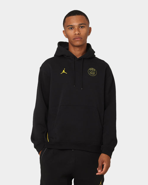 Jordan X Paris Saint-Germain Fleece Pullover Hoodie Black/Tour Yellow