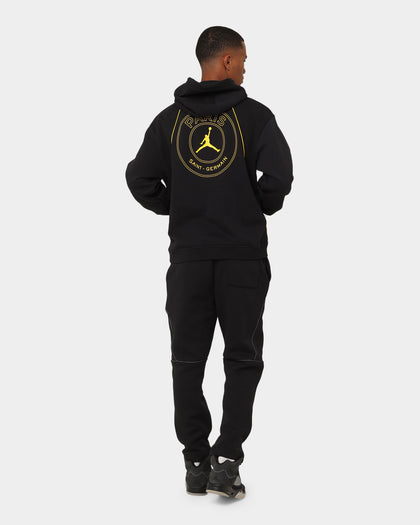 Jordan X Paris Saint-Germain Fleece Pullover Hoodie Black/Tour Yellow