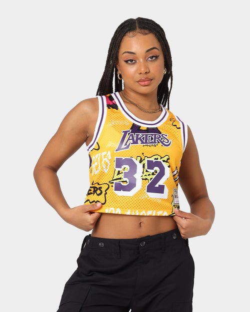Mitchell & Ness Women's Magic Johnson Los Angeles Lakers Slap Sticker Crop Tank Yellow