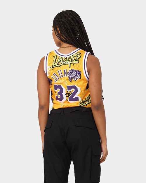 Mitchell & Ness Women's Magic Johnson Los Angeles Lakers Slap Sticker Crop Tank Yellow