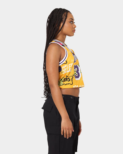 Mitchell & Ness Women's Magic Johnson Los Angeles Lakers Slap Sticker Crop Tank Yellow