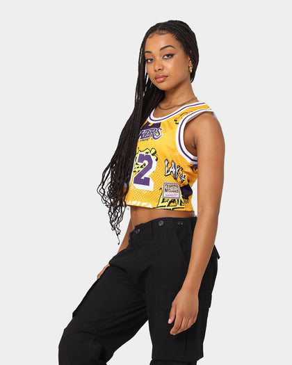 Mitchell & Ness Women's Magic Johnson Los Angeles Lakers Slap Sticker Crop Tank Yellow