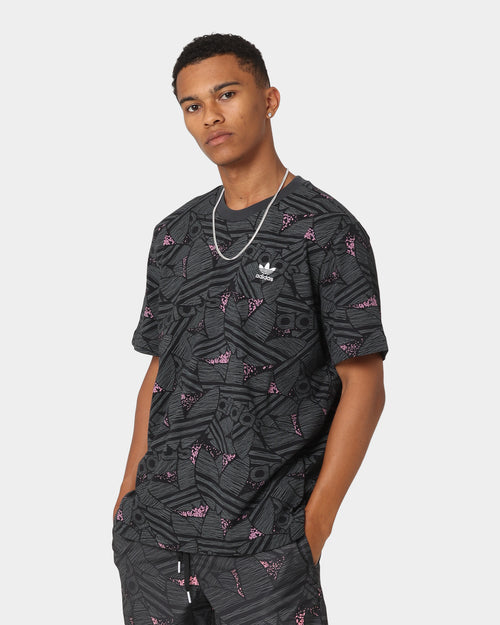 Adidas Trefoil All Over Print T-Shirt Black/Grey Six