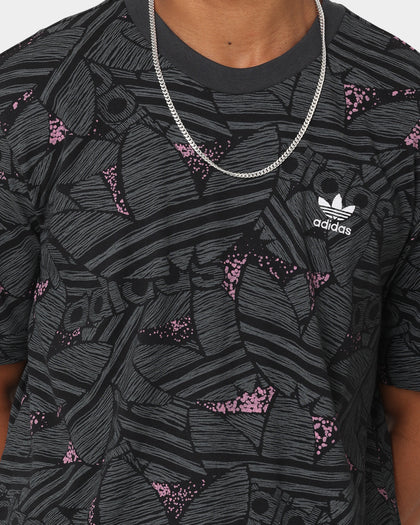 Adidas Trefoil All Over Print T-Shirt Black/Grey Six