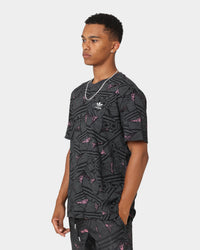 Adidas Trefoil All Over Print T-Shirt Black/Grey Six