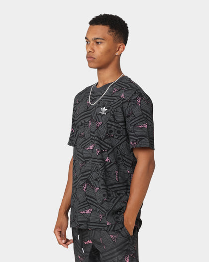 Adidas Trefoil All Over Print T-Shirt Black/Grey Six