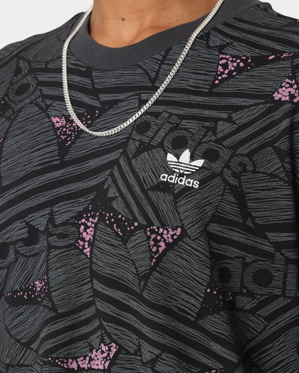 Adidas Trefoil All Over Print T-Shirt Black/Grey Six