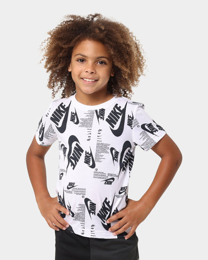Nike Kids' Futura Branding All-Over Print T-Shirt White