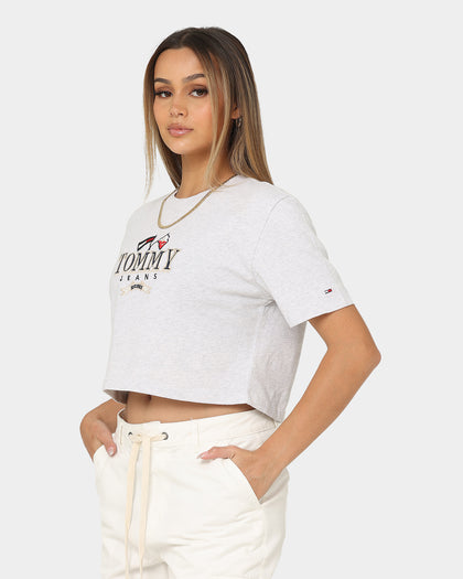Tommy Jeans Women's TJW Super Crop Modern Prep 1 T-Shirt Silver Grey Heather