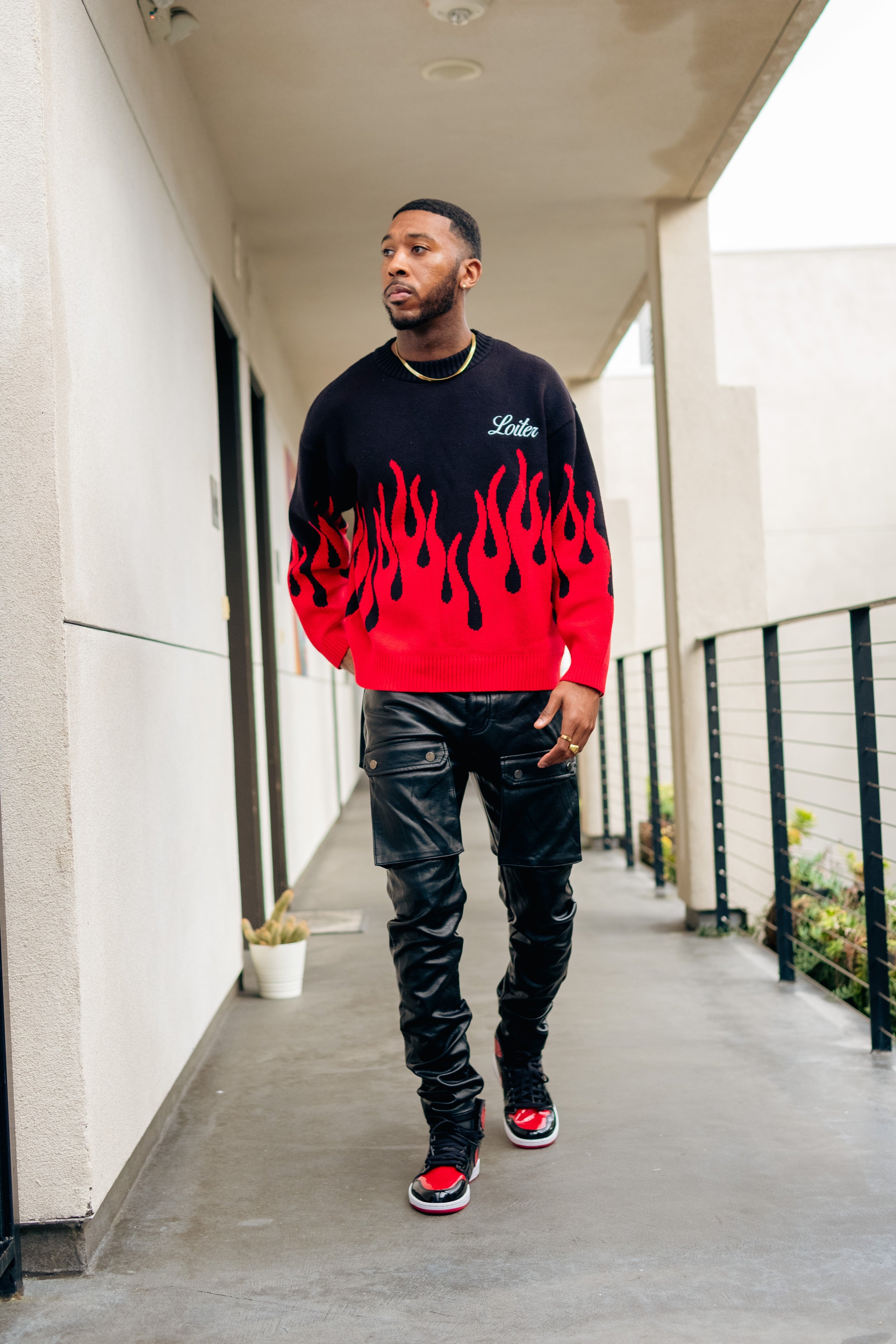Knitted Pullover Red Flame Jumper Men's Flame Sweater Men's Y2K