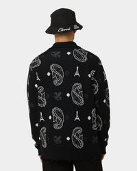 Carre Bandana Distressed Cardigan Black
