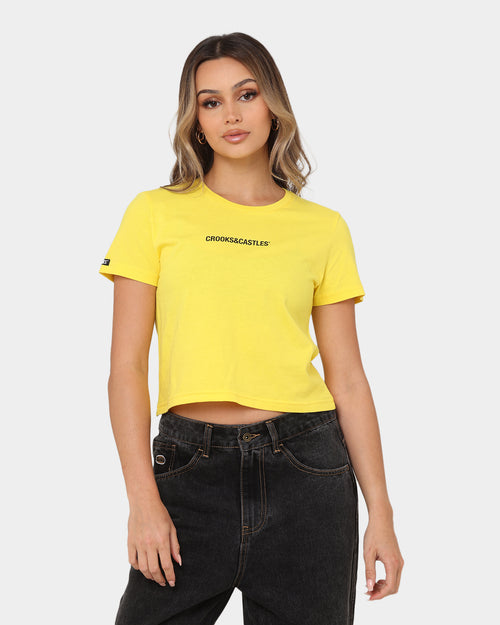 Crooks & Castles Women's Chain Leopard Crop T-Shirt Yellow