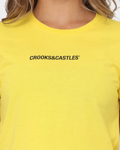 Crooks & Castles Women's Chain Leopard Crop T-Shirt Yellow
