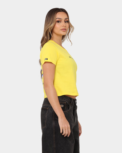 Crooks & Castles Women's Chain Leopard Crop T-Shirt Yellow