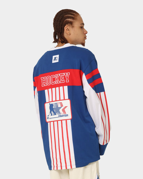 Starter Stripes Hockey Long Sleeve T-Shirt Blue/White/Red