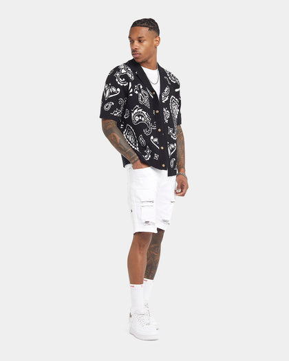 XXIII Ethan Paisley Button Up Shirt Black