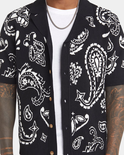 XXIII Ethan Paisley Button Up Shirt Black