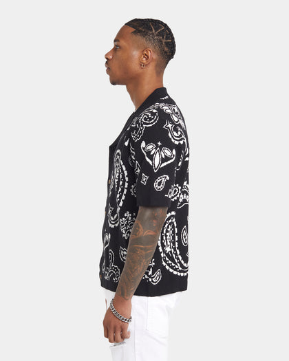 XXIII Ethan Paisley Button Up Shirt Black