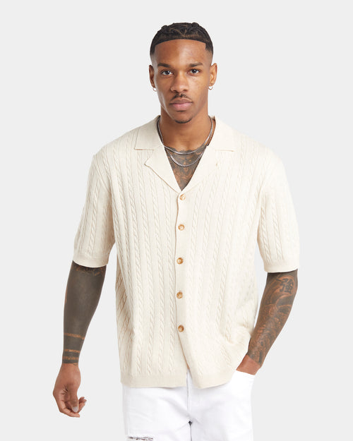 XXIII Terry Knit Button Up Shirt Tan