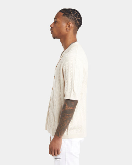 XXIII Terry Knit Button Up Shirt Tan