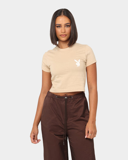 Playboy Women's Mini PB Gradient Crop T-Shirt Tan