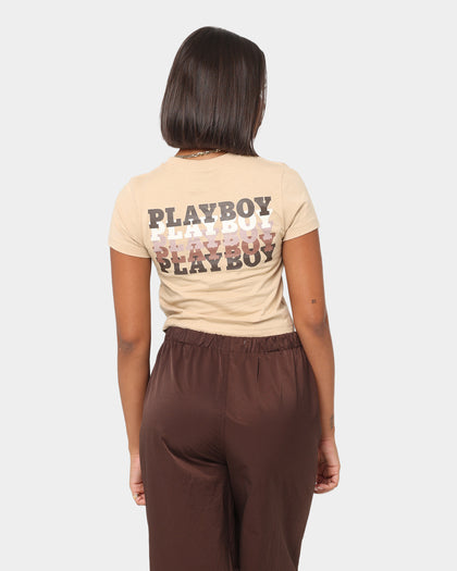 Playboy Women's Mini PB Gradient Crop T-Shirt Tan