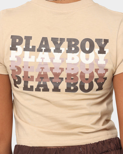 Playboy Women's Mini PB Gradient Crop T-Shirt Tan