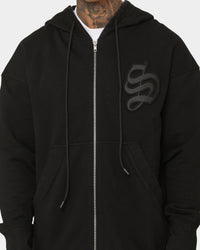 Saint Morta Gothic Appliqué Zipped Vintage Hoodie Vintage Black