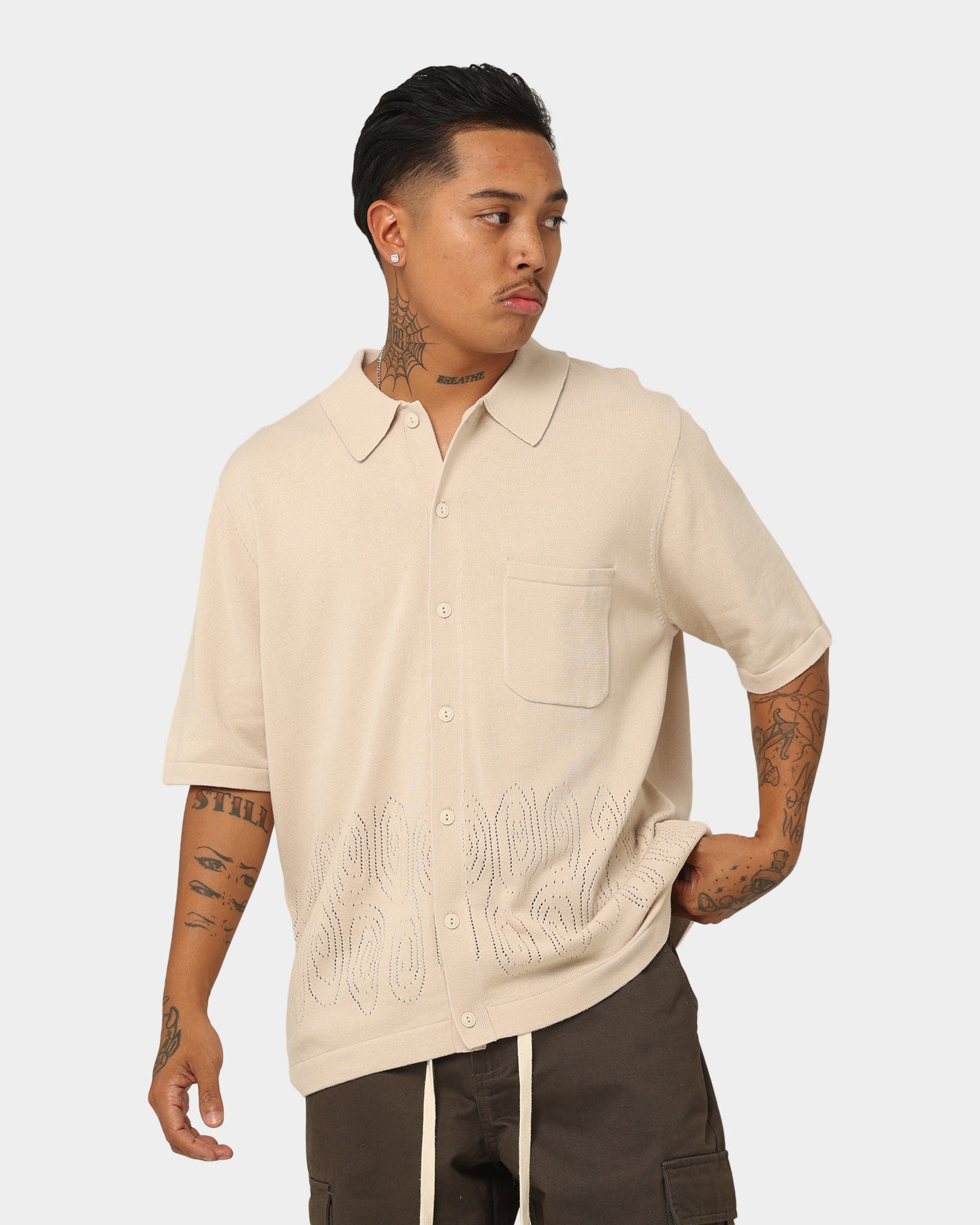 Stussy Perforated Swirl Knit Shirt Cream | Culture Kings