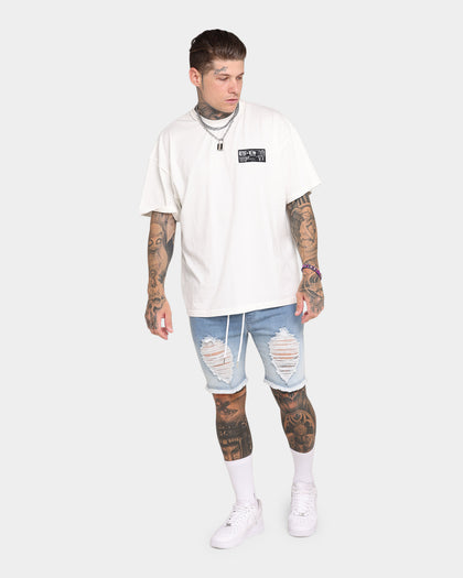 EN ES Gunner Skinny Ripped Shorts Gradient Blue