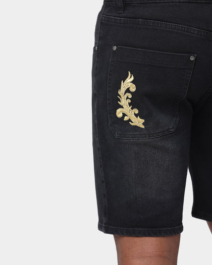 Last Kings The Throne Denim Shorts Washed Black