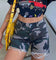 EN ES Women's Boyfriend Denim Short Woodland Camo
