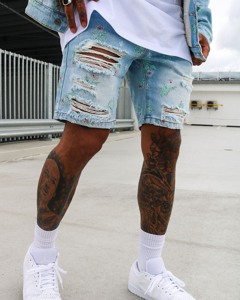 Saint Morta Lover Distressed Denim Shorts Superwash Blue