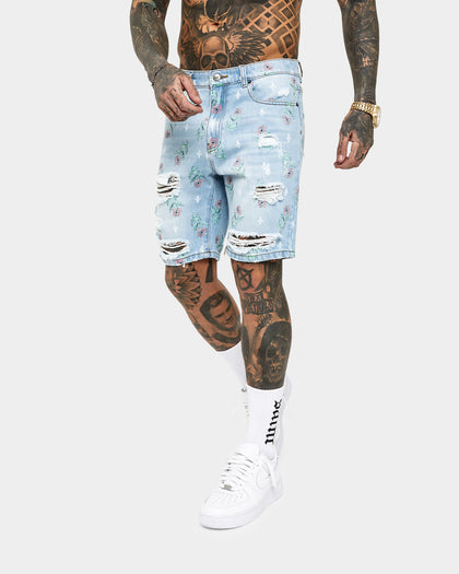 Saint Morta Lover Distressed Denim Shorts Superwash Blue