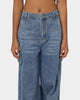 EN ES Women's Thrashed Wide Leg Jeans Mid Blue