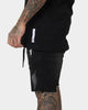 Saint Morta United Distressed Biker Shorts Black Stonewash