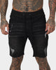Saint Morta United Distressed Biker Shorts Black Stonewash