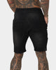 Saint Morta United Distressed Biker Shorts Black Stonewash