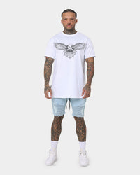 Saint Morta United Distressed Biker Shorts Light Blue