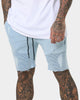 Saint Morta United Distressed Biker Shorts Light Blue