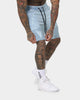 Saint Morta United Distressed Biker Shorts Light Blue