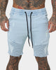 Saint Morta United Distressed Biker Shorts Light Blue